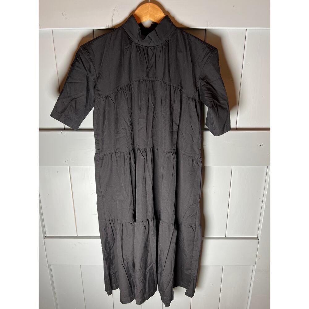 Everlane The Tiered Midi Mockneck Black Cotton Dress‎ Size XXS NEW